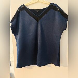 Express navy  Blue shiny fabric and mesh Top